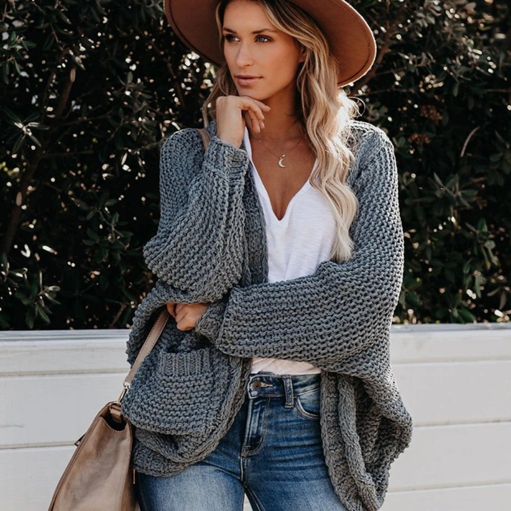 FLASH SALE! New Grey Cable Knit Cardigan Sweater - Picture 3 of 8